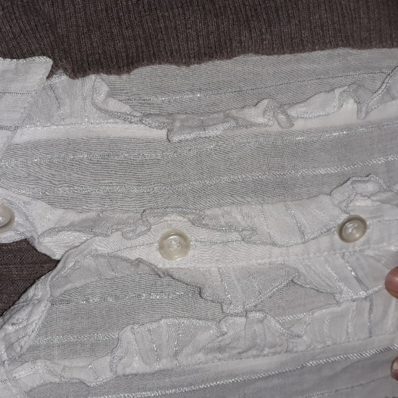 NY & Company (Size S) Tan & White Ribbed Combo Sweater Top - Picture 3 of 7